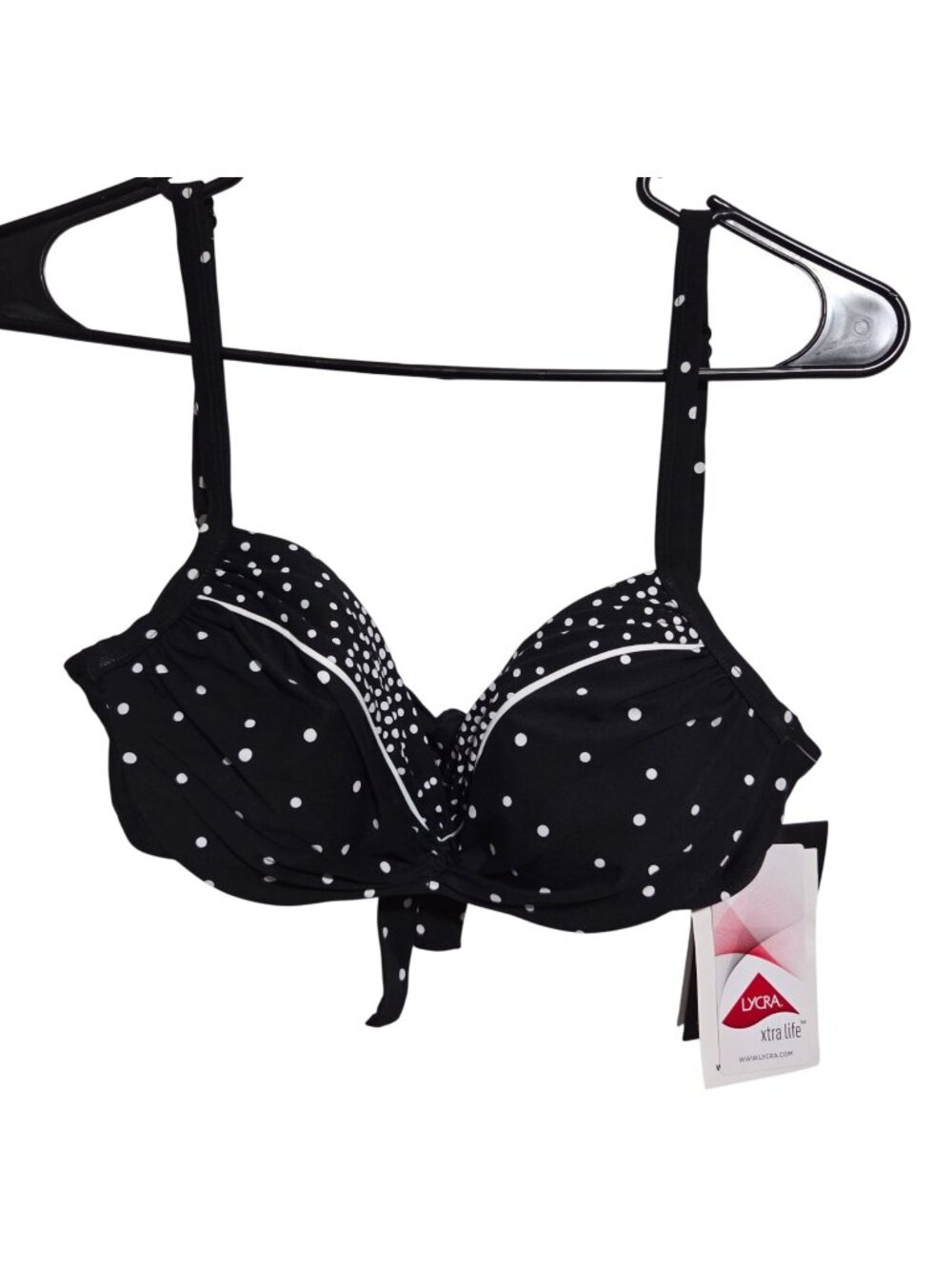 Coco Reef Bikini Top Size 32 34C Black Polka Dot Underwire Tie Front Swimsuit